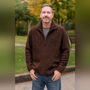 Norm Thompson Dark Brown Wool Blend Vintage Chunky Knit XL Sweater